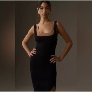ANTHROPOLOGIE Layered Sleeveless Side-Slit Sweater Column Midi Dress size L